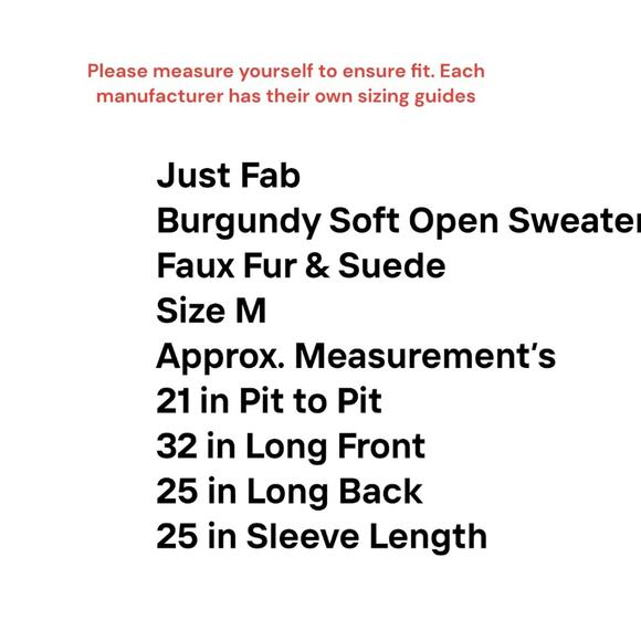 Just Fab Cardigan Women’s SZ M Burgundy Suede Faux Fur Collar Open Long Sleeve - Picture 2 of 9